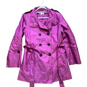 Cleo Pink Trench Coat with Wide Lapels and Glossy Finish Women’s 6